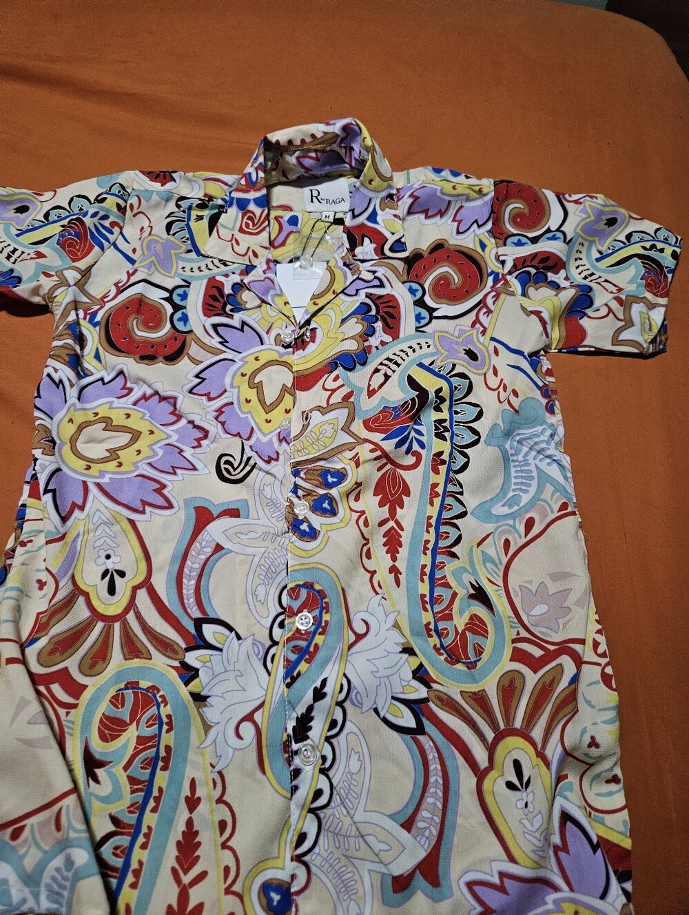 Nwt RAGA Multicolor Paisley Button-Down Shirt with Red, Blue, Yellow, Cream